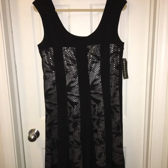 CONNECTED APPAREL NWT AUTHENTIC BLACK WITH SILVER GLITTER DOTS SLEEVELESS DRESS - Picture 9 of 11